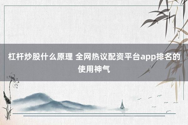杠杆炒股什么原理 全网热议配资平台app排名的使用神气